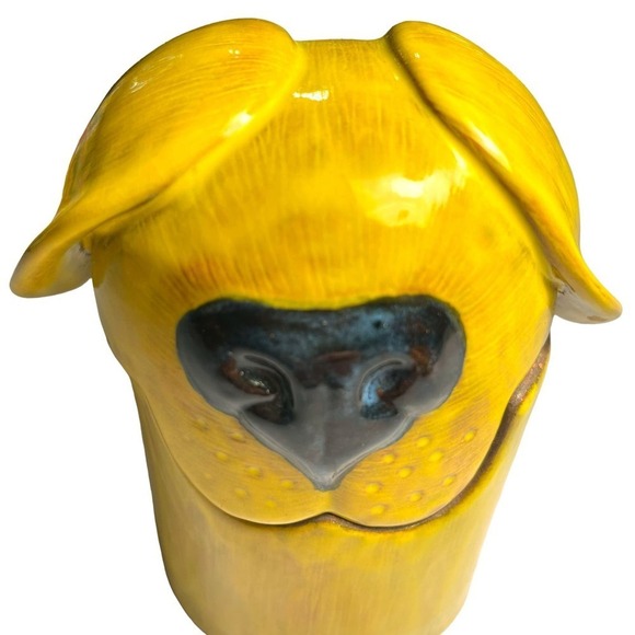 Ceramic Yellow Dog Art Nancy Hopkins Designs Jar Vessel Trinket Memory Box USA - Picture 6 of 14